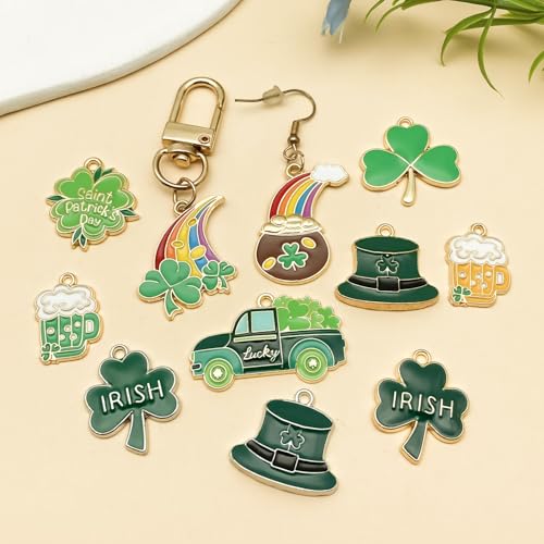 Youdiyla 24pcs Alloy enamel Irish Saint Patrick Festival set Pendant Jewelry Making DIY Keychain Earrings Pendant Various Design Charms for Jewelry Making Bracelets Necklace (SN1096) - color: SN1096