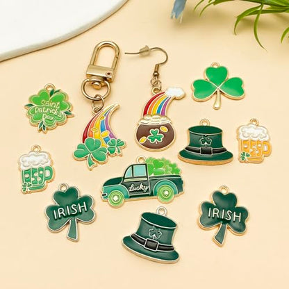 Youdiyla 24pcs Alloy enamel Irish Saint Patrick Festival set Pendant Jewelry Making DIY Keychain Earrings Pendant Various Design Charms for Jewelry Making Bracelets Necklace (SN1096) - color: SN1096