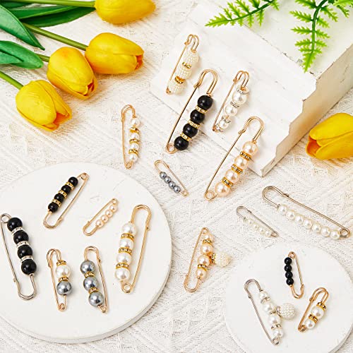 Hicarer 18 Pcs Pearl Safety Pin Brooches for Women Decorative Safety Pins for Clothing Sweater Shawl Clips Pant Waist Tightener Cardigan Collar Clips(Elegant Style) - style: Elegant Style
