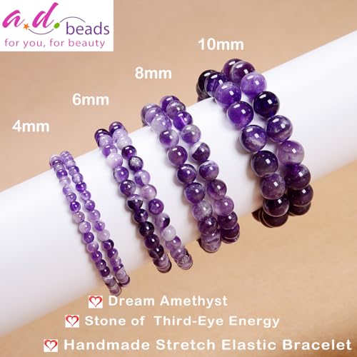 AD Beads Handmade Gemstone Stretch Elastic Bracelet Crystal Reiki Nature's Beauty and Spiritual Essence Unisex (6mm, Dream Amethyst (Third-Eye Energy)) - color: Dream Amethyst (Third-eye Energy), size: 6mm