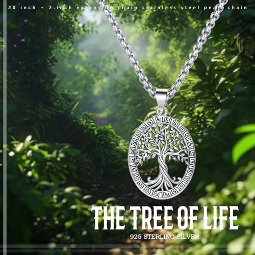 S925 Sterling Silver Tree of Life Necklace For Men Women Abalone/Turquoise/Vintage Retro Oxidation/ Famtima Hand/Round/Square/Teardrop/Rectangle/Oval Family Tree Pendant Necklaces Jewelry Gifts For Valentine's Day Christmas Mother's Day - style: Oval Tree