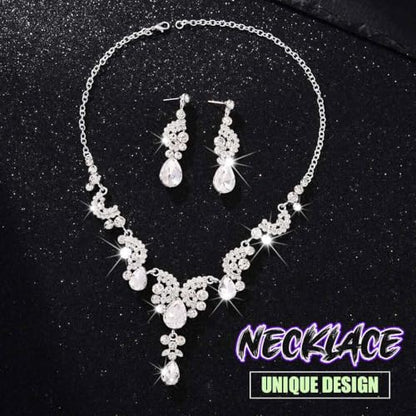 Sixexey Rhinestone Jewelry Set Crystal Necklace and Earrings Wedding Prom Jewelry Accessories for Women - color: Silver