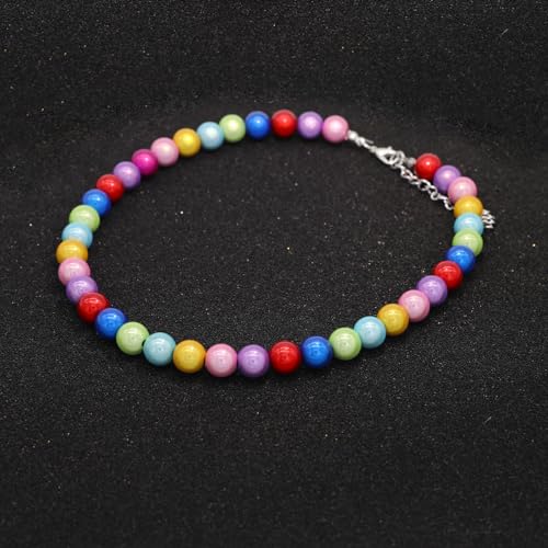 Long Simulated 10mm AAA Pearl Strand Necklace for Women Multicolor Pearl Choker Necklace 1920s Pearl Statement Necklace Costume Jewelry - color: 10mm Multicolor Reflective