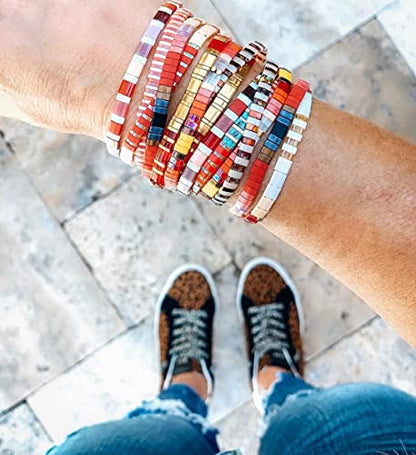 Sonateomber Tila Flat Beaded Stretch Bracelets for Women, Trendy Unique Colorful Square Beads Handmade Stack Bracelet Friendship Accessories Fashion Jewelry Gift - color: Black Gold