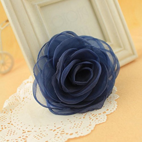 Rose Flower Hair Clips, Brooches, and Pins with Blue Accent | Versatile Floral Accessories for Women - color: Blue