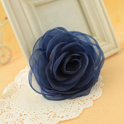 Rose Flower Hair Clips, Brooches, and Pins with Blue Accent | Versatile Floral Accessories for Women - color: Blue