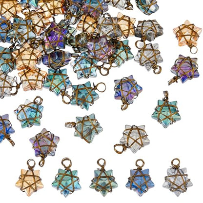 SUPERFINDINGS 40Pcs Wire Wrapped Star Pendants AB Color Electroplate Glass Charms Mixed Color Crystal Dangle Charms for Earring Bracelet Necklace Jewelry Making - color: Brozen