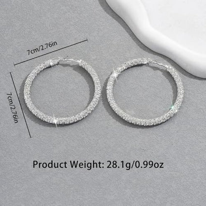 Large Silver Rhinestone Hoop Earrings Sparkly Big Hoop Earrings for Women Bling Chunky Silver Hoops 40/50/60/70mm Trendy Prom Wedding Christmas Jewelry - style: Diameter - 70mm
