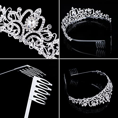 Crystal Tiara Crowns For Women Girls Princess Elegant Crown with Combs Women's Headbands Bridal Wedding Prom Birthday Party - color: Silver Crown 5PCS, size: 5Pcs