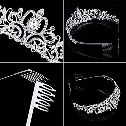 Crystal Tiara Crowns For Women Girls Princess Elegant Crown with Combs Women's Headbands Bridal Wedding Prom Birthday Party - color: Silver Crown 5PCS, size: 5Pcs