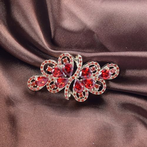 YOQUCOL Cubic Zirconia Crystal Rhinestone Wedding Brooch Pin for Women Brides Jewelry - color: A-Gold Red