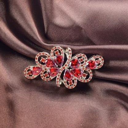 YOQUCOL Cubic Zirconia Crystal Rhinestone Wedding Brooch Pin for Women Brides Jewelry - color: A-Gold Red