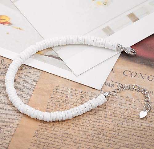 POTESSA Healing Stone Beaded Bracelets for Women Semi-Precious Gemstones Bracelets Pearl Beaded Bracelet Adjustable Strand Bracelets 6MM - color: Puka Shell
