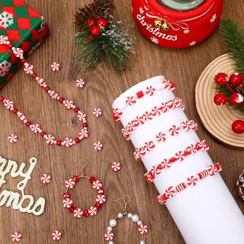 300Pcs Peppermint Candy Clay Beads,Christmas Red and White Round Polymer Clay Beads for Jewelry Making Xmas Crafts fBracelets Necklaces Earrings and Holiday - color: Red White
