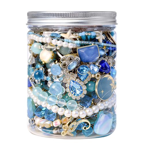SMUOBT Mystery Jewelry Jar Bundle - Surprise Vintage Jewelry Box for Women,Gift Jewelry Set (Necklace, Earrings, Rings,Kracelet,Keychain) - Unique Birthday Gift for Women - color: Blue