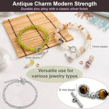 Heather's cf Toggle Jewelry Clasps – Durable Quality, Antique Twisted Silver Finish Toggle Clasps & Closures for Necklace, Bracelet & Charms – Ideal for DIY, & Jewelry Making – Small (Set of 100) - color: Twisted silver toggle clasp