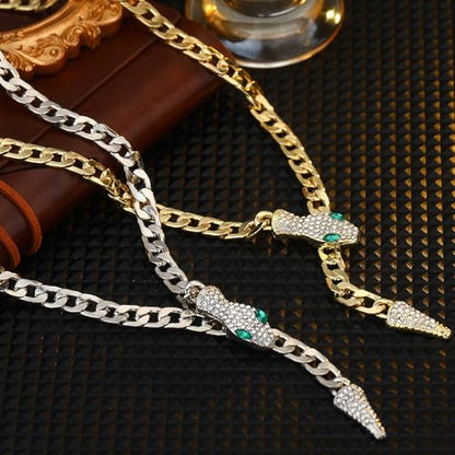 Bendable Snake Chain Necklace for Women Arm Cuff Flexible Twisty Multi-purpose DIY Bracelet and Punk Choker Trendy Medusa Snake Jewelry Gift - style: Green Eye Snake Gold