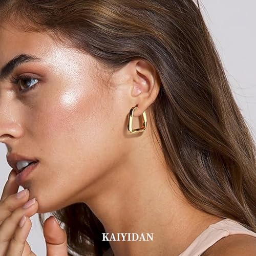 2 Pairs Gold/Silver Hoop Earrings For Women Set Trendy,14K Plated Gold Chunky Huggie Hoop Earings Pack,Oval Twisted Statement Silver Hoops,Fashion Jewelry Gift - color: 16) square twist hoop