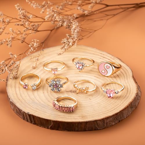 Gold Stackable Ring Sets Yin Yang Patterns Adjustable Alloy Finger Rings for Punk Boho & Daily Wedding Jewelry - color: Multicolor1