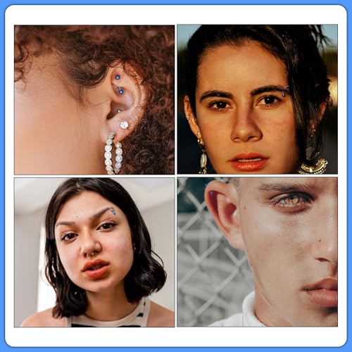 BLISI G23 Solid Titanium Eyebrow Piercing Jewelry, Gold Black Rose Gold Silver Pink Rainbow Eyebrow Rings 16G Curved Barbell,Tiny Vertical Labret Lip Jewelry Rook Piercing Jewelry for Women and Men - color: Blue 1