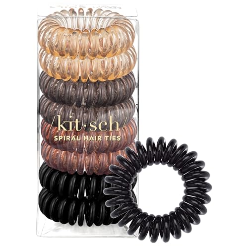 Kitsch Spiral Hair Ties for Women | Ponytail Holders - Brunette, 8 Pcs | Coiled Plastic Hair Ties No Damage, | Creaseless and Dent-Free | Phone Cord Style Hair Accessories For Women | All Hair Types - color: Brunette, size: 8 Count (Pack of 1)