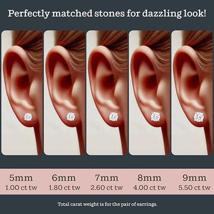KEZEF Sterling Silver Stud Earrings for Women & Men - 4-Prong Setting Cubic Zirconia Earrings Studs - Premium CZ S925 Hypoallergenic - Available in 14K White and Yellow Gold, Rose Gold - 3mm to 9mm - color: 14K White Gold, size: 9mm - Large