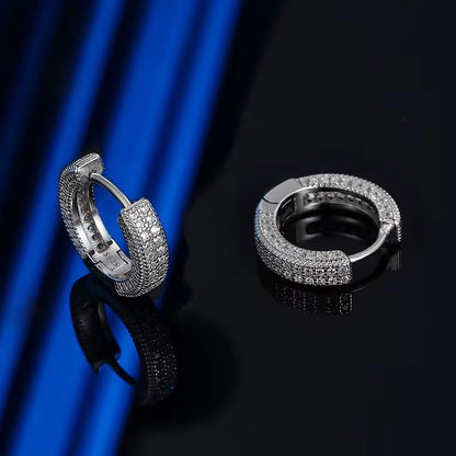 Iced Out Huggie Hoop Earrings for Men and Women, CZ Diamond Earrings, Stainless Steel Hypoallergenic Hinged Hoop Earrings - color: Silver