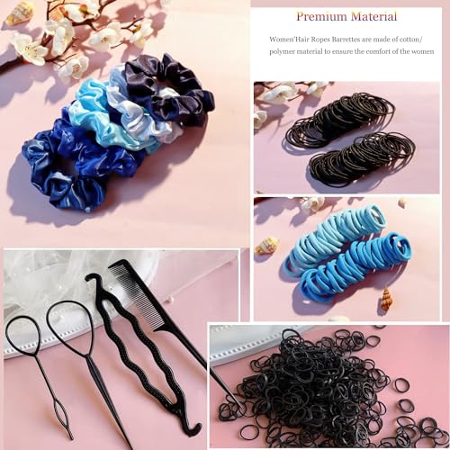 YANRONG 755PCS Hair Accessories for Woman Set Seamless Ponytail Holders Variety Hair Scrunchies Hair Bands Scrunchy Hair Ties For Thick and Curly (755PCS (Treasure Blue)) - color: 755PCS (Treasure Blue)