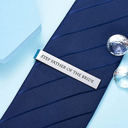 Father of the Bride and Groom Gifts - Wedding Tie Clips for Groomsmen From the Bride - Stainless Steel Tie Bars - color: Step Father of The Bride - White