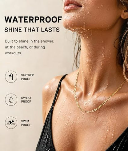 3MM Paperclip Necklace 925 Sterling Silver Paperclip Chain Necklace for Women, Sturdy & Durable Women's Chains Necklace, 16 18 20 22 24 26 Inch - color: 14K Gold Plated