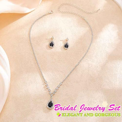 JAKAWIN Silver Rhinestone Jewelry Set Wedding Necklace Earrings for Women - color: D Black