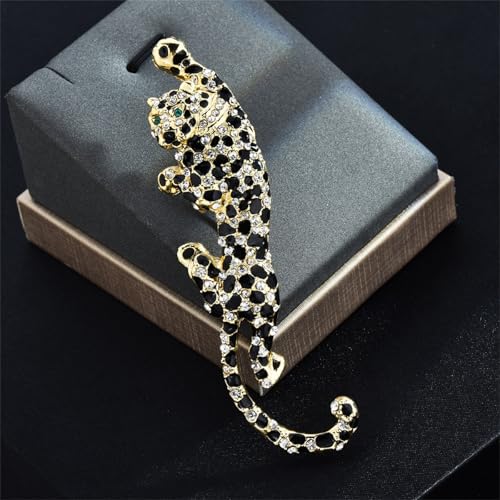 Luxury Crystal Tiger Brooch Pins for Women Men Vintage Gold-Tone Climbing Black Spots Leopard Brooch Fashion Panther Cougar Pin Suit Jackets Coat Animal Jewelry Gift - style: Crystal Leopard