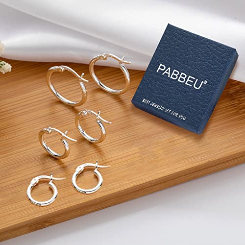PABBEU 925 Sterling Silver Small Hoop Earrings Set for Women Hypoallergenic | 3Pairs Cubic Zirconia Small Huggie Hoop Earrings Set 13/15/20mm,Nickel-Free Lightweight Comfortable Sleeper Earrings Gift Set - color: 13/15/20mm T Silver