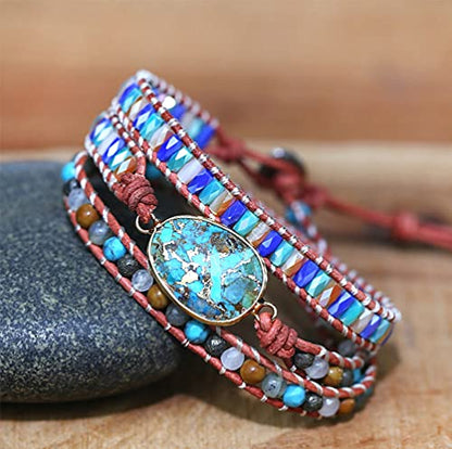 Women Wrap Bracelets Boho Natural Stone Jasper Turquoises Strand Bracelet Jewelry Collection - color: Turquoise