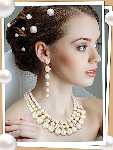 BBTO 8 Pcs Pearl Necklace and Earrings Set for Women Pearl Jewelry Set Faux Necklace Earrings Simulated Bracelets - style: Modern Style