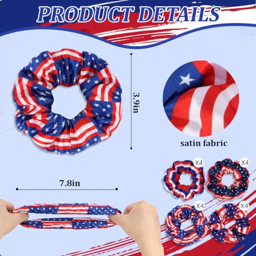 Semato 16 Pcs 4th of July Satin Scrunchies Patriotic Red White Blue Hair Ties Independence Day Ponytail Holders Hair Accessories for Women Girls - color: 4th of july
