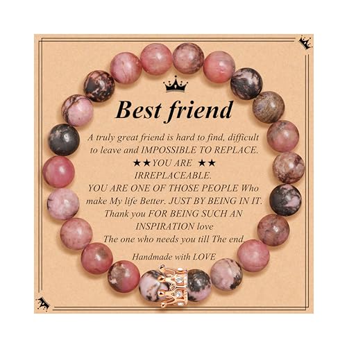 JoycuFF Woman Birthday Gifts Idea Friendship Gifts For Women Best Friends Besties Aunt Female Mom Daughter Granddaughter Gf Anniversary Christmas Graduation Healing Stone Crown Gifts For Her - style: 4.Best Friend Bracelet-Pink Black Rhodonite