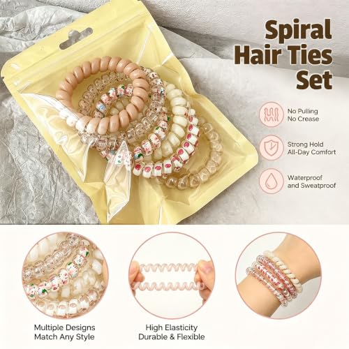 6 Pack Yellow Coil Hair Ties,Spiral Plastic Hair Rings for Styling,Yellow | Spiral Plastic Coil Hair Rings In Yellow,For Styling And Travel, For Daily Wear And Gifting, 2.2 x 2.2 Inches (5.6 x 5.6 Cm) - color: Yellow