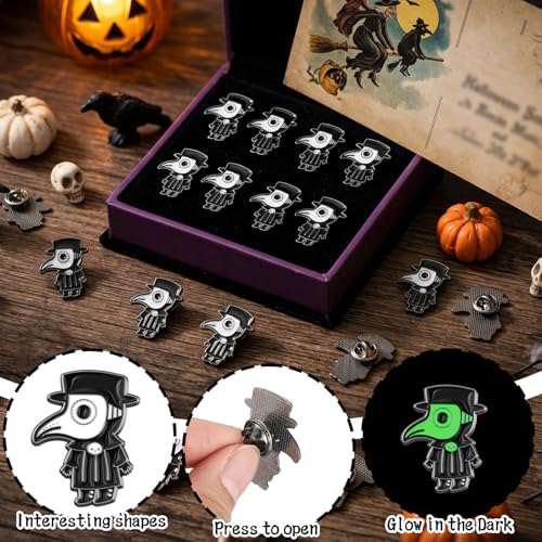 Liliaafar 36 Pieces Halloween Enamel Pins Set Grow in the Dark Halloween Lapel Pins Bulk for Backpacks Clothing Hat Bag Gifts - style: Plague Doctor