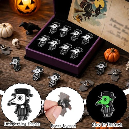 Liliaafar 36 Pieces Halloween Enamel Pins Set Grow in the Dark Halloween Lapel Pins Bulk for Backpacks Clothing Hat Bag Gifts - style: Plague Doctor