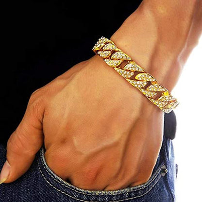 HH BLING EMPIRE 14K Gold and Silver Bracelets Diamond Tennis and Cuban Link Bracelet for Men Women Hip Hop Jewelry - color: 14mm cuban-Gold, size: 7.5"