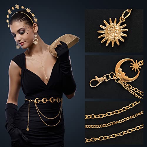 Glenmal 4 Pieces Celestial Jewelry Moon Stars Crown Necklaces and Body Chain Headband Drop Earrings for Women - color: Gold