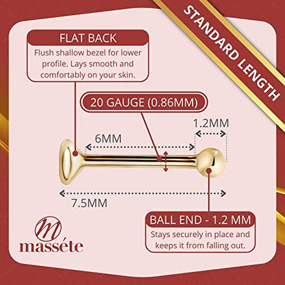 18k 14k Gold Nose Ring - 20g Nose Stud, Hypoallergenic Threadless Piercings for Women Men, Yellow White Rose Real Gold Standard or Long Nose Rings Studs, CZ or Ball Nose Piercing Jewelry - color: Simulated Diamond - 14k Yellow White Rose Gold - 3 Pack, si