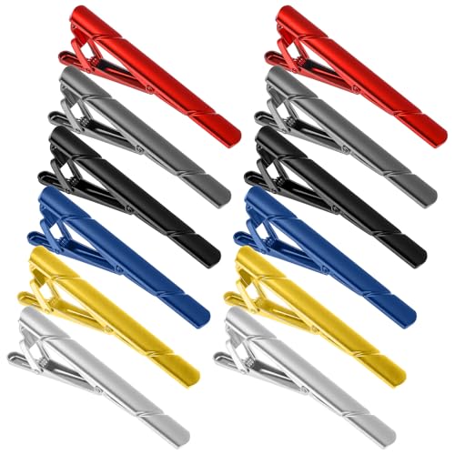 12 Pcs Tie Clips for Men, Tie Clip Set with Elegant Gift Box Stainless Steel Mirror Polished Ties Bar Clip Set, Nice Gift for Business, Father, Husband, Boyfriend, Wedding (6 color)