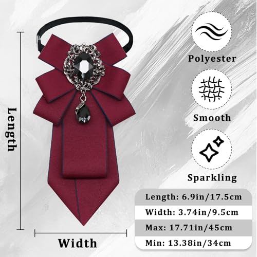 Big Crystal Bow Ties for Men Pre-tied Women Bowtie | Sparkly Laege Rhinestone, Eye-catching Edges, Adjusatble Strap, Polyester Fabric, 6.9"×3.7", Suitable for Suit Wedding Prom - color: Burgundy