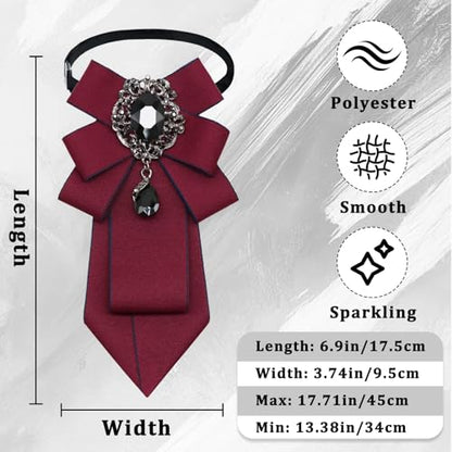 Big Crystal Bow Ties for Men Pre-tied Women Bowtie | Sparkly Laege Rhinestone, Eye-catching Edges, Adjusatble Strap, Polyester Fabric, 6.9"×3.7", Suitable for Suit Wedding Prom - color: Burgundy