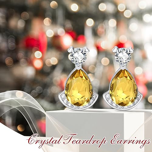Birthstone Teardrop Crystal Stud Earrings for Women 925 Sterling Silver Solitaire Studs Halo Earrings for Birthday Gifts Teardrop Earrings for women - style: K November