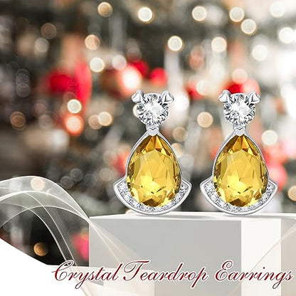 Birthstone Teardrop Crystal Stud Earrings for Women 925 Sterling Silver Solitaire Studs Halo Earrings for Birthday Gifts Teardrop Earrings for women - style: K November