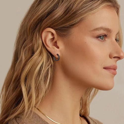 Gacimy Gold Huggie Earrings for Women, 14K Real Gold Plated, Small Hoop Earrings Cartilage Ear Cuff - color: Black, size: 15MM