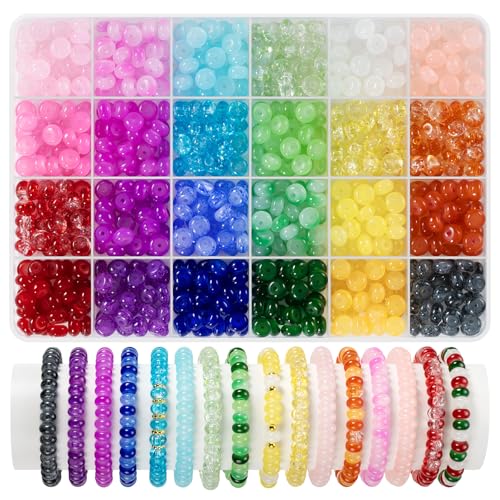 Funtopia Rondelle Glass Beads for Jewelry Making, 720pcs Abacus Glass | Beads for Bracelet, 24 Colors Gemstone Spacer Crystal Beads for Necklace DIY Crafts, 5x8mm - color: #2 24 Colors with Crackle Patterns, size: 5X8mm